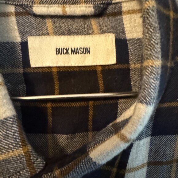 Buck Mason Navy/Bronze Plaid Pacific Twill Vintage One Pocket Shirt - Small - Picture 2 of 4